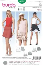 Burda 6796 Trendy Bell-Shaped or Tiered Ruffle Mini Skirts Sz 8-18 UNCUT Pattern