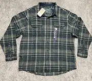 Woolrich Brawny Flannel Shirt Jacket Shacket Green Plaid Button Up Heavy 2XL