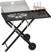 Portable Griddle Stand Trolley Compatible for Blackstone 17” 22" Propane Table Top Grill Stand,Outdoor Camping Cooking Station with Side Shelf, Perfect Take Along Outdoor Portable Grill Cart Black
