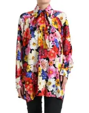 Dolce & Gabbana Floral Silk Blouse with Front Tie Women's Fastening Authentic