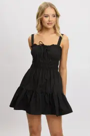 Black Fit And Flare Dress Mini Poplin - Size 16XL, Women's Skater Dress