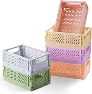 HUUSMOT 6-Pack Small Pastel Plastic Storage Baskets, Collapsible Crates for Organizing, Space-Saving Mini Bins for Classroom, Kitchen, Office, Bedroom (5.8" x 3.8" x 2.2")