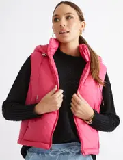 Katies Short Puffer Vest - Size 18 - Womens - HOT PINK