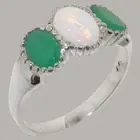 14k White Gold Natural Opal & Emerald Womens Trilogy Ring