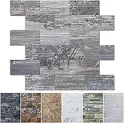 Art3d Peel and Stick Tiles Backsplash, 10 Pcs PVC Stick On Tiles for Kitchen Backsplash, Bathroom, Wood Texture, 34.5x29 CM