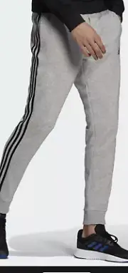 NWT Mens Adidas Essentials Tapered Fleece Cuff 3 Striped Sweat Pants XL Grey
