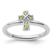 Sterling Silver Stackable Expressions Rhodium Peridot Cross Ring