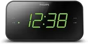 Philips Audio Alarm Clock with Radio, Bed Display, Digital Radio with Double Alarm, Sleep Timer & Snooze, Portable with Battery Backup, Black with Large Display