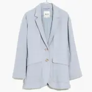 NWT Madewell Relaxed Larsen Cotton & Linen Light Blue Windowpane Blazer Jacket
