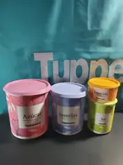 Tupperware One Touch Set of 4 Canisters 4.3L, 3L, 1.25L & 575ml Leaves Themes