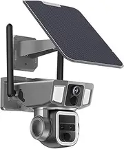 12MP 6K 10X Zoom Dual Screen Solar Camera Outdoor 4G/WiFi 2 in 1 Three Lens Dual PIR Detection Auto Tracking CCTV Cam(4G and WiFi Add 128G)