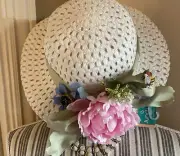 Girls Spring Easter Bonnet Pink Silk Flower Floppy Straw Hat