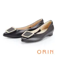 在飛比找momo購物網優惠-【ORIN】金屬框飾真皮尖頭 女 低跟鞋(黑色)