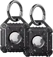 2 Pack Waterproof AirTag Holder,Compatible Apple Air Tag Tracker with Key Ring,Protective Anti-Scratch Anti-Lost Cover Compatible with Air Tag Holder(Black) for Keys/Dog Collar/Luggage
