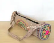 Large Indian Jute Portable Embroidered Yoga Mat Carry Bag With Shoulder Strap