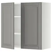 METOD wall cabinet with shelves/2 doors, white/Bodbyn grey, 80x37x80 cm