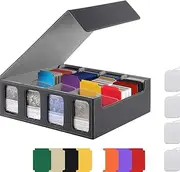 REASOR PU Leather Card Deck Case with Display Windows,Card Storage Box for Trading Cards,Magnetic Closure 3000+MTG Deck Box, with 6 Colorful Divider Tabs,Suitable for Magic Game Cards (black&grey)