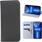 LANJLM iPhone 13 Pro Case Genuine Leather Wallet Case Card Holder Shockproof Flip Cover - Dark Gray & Light Gray