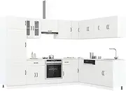 Elegant 14 Piece Kitchen Cabinet Set Kalmar White Engineered Wood - Moisture Resistant & Durable with Adjustable Feet, Ample Storage for Bowls