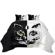 Black and White Tough Cat Face Yellow VS Blue Coverlet