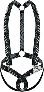 [Generic] Men's Sexy Sling Thong Bodysuit Wrestling Singlet Underwear Harness Elastic Support Adjustable Buckles Jumpsuit (Dark Green,Medium), Dark Green, Medium