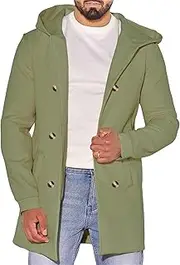 [Gsywaipei] Mens Multi Color Wool Blend Coat Winter Double Breasted Male Coats Slim Fit Casual Business Overcoat, Green, 3X-Large