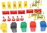 FUNNETOYU 1Set Miniature Traffic Models Traffic Sign with Cones Barriers for Imaginative Play Learning Road Signs for Traffic Awareness