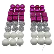 Christmas Baubles White Pink and Silver X48 (Xmas Tree Ornament Decoration)