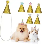 LIGHTAOTAO 8pcs Pet Birthday Hats Lightweight Party Hats for Dogs Cats Pompom Design Random Rainbow Colors for Birthday Celebrations Festive Events Random Color