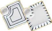 CONGARTENO Ceramic Plate with Sauce Compartment 2 Pcs Dumpling Serving Set for Home Restaurant and Banquet Use