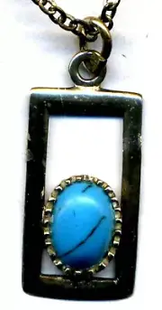 TURQUOISE PENDANT, 925 SILVER, ANTIQUE look, Gemstones Necklace