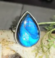 Natural AAA Grade Blue Flash Labradorite Sterling Silver Ring Size 7.5 8.7 GS27