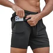 [Smatstyle] Men's Sports Shorts Quick Drying 2 in 1 Running Shorts Lightweight with Zip Pocket Sports Trousers Fitness Running Trousers Training Shorts, Black, M