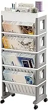 SHENMAIDAY 5-Layer Mobile Bookshelf with Wheels, Removable File Folder Organizer Cart, Multifunctional Rolling Practical Storage Cart for Study Room, Classroom, Office, Dormitory School (White Gray)