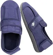[EUROPEAN SOFTEST] Men's Wide 80-D Memory Foam Diabetic Slippers with Adjustable Closures Breathable Washable Indoor/Outdoor House Shoe w/Anti Slip Sole, Navy Blue, 10 Wide