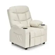 Babyjoy PU Leather Kids Sofas Adjustable Toddler Upholstered Recliner Armchair w/Cup Holders & Side Pockets Beige