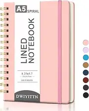 A5 Spiral Notebook, 160 Lined Spiral Journal 8.27"x5.7" Hardcover Notebook with Elastic Closure Journal for Women Writing School Office Work Gift (Pink)