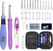 Portable Crochet Hook Set with 22 Interchangeable Sizes & Lighting Features