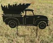Christmas Holiday Decoration Metal Yard Sign 30" x 16" Art Truck Christmas Tree