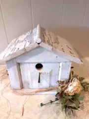 Natural Farmhouse Large Birdhouse White Chippy Paint Barnwood OOK Homemade