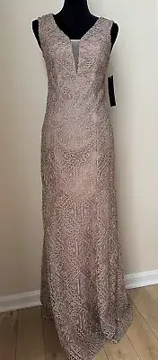 Aidan Mattox Womens Sleeveless Lace Braided Long Gown Size 0 Brown Beautiful!