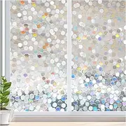 rabbitgoo No Glue Privacy Window Film Decorative Window Film Static Cling Window Film Circles Pattern Glass Film for Home Kitchen Office Bedroom Living Room,44.5 x 200 cm