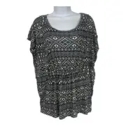 Charlotte Russe Black & White Geometric Print Rayon Top S