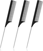Sularpek Carbon Fibre Tail Comb - 3 Piece Set, Anti Static, Heat Resistant, Fine Tooth & Teasing Comb for Women & Men, Black