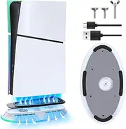 PS5 Slim Stand with Fan and RGB LED Light for PlayStation 5 Disc/Digital Edition - Vertical Cooling Station with 2 USB Sockets