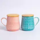 Coffee Mug with Lid Set of 2, 16.5 Oz Fall Ceramic Coffee Mugs with Handpainted