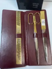 Vintage Solingen Gold Plated Ruler Scissors Letter Opener Desk Set Germany New