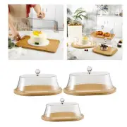 Bamboo Cake Stand with Acrylic Lid Cake Fruit Display Server Tray Cake Holder