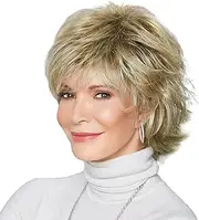 QUEENTAS Short Blonde Wigs for women Pixie Layered Short Hair Wigs Synthetic Curly Wig for Daily wear(Blonde Mixed Brown)