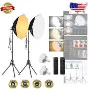 Adjustable Softbox Photography Kit - 22'' Octagon Lights & Remote Control Bulbs